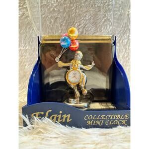 Elgin Collectible Mini Clock Clown With Balloons Quartz Desk Figurine NIB
